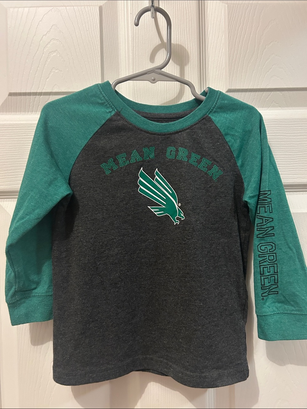 UNT North Texas Mean Green Kids' Long Sleeve Raglan Shirt - Green/Charcoal